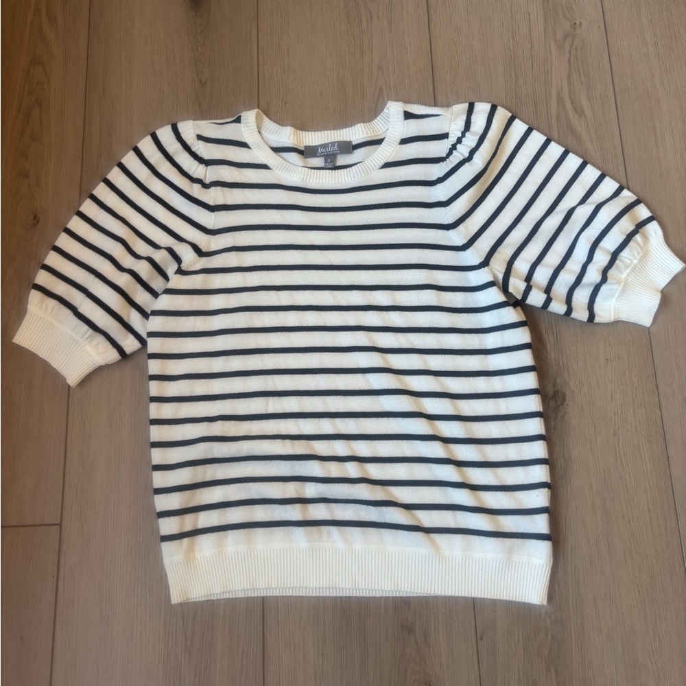 Marled Cream and Black Striped Blouse